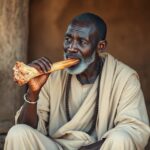 A man licking a bone